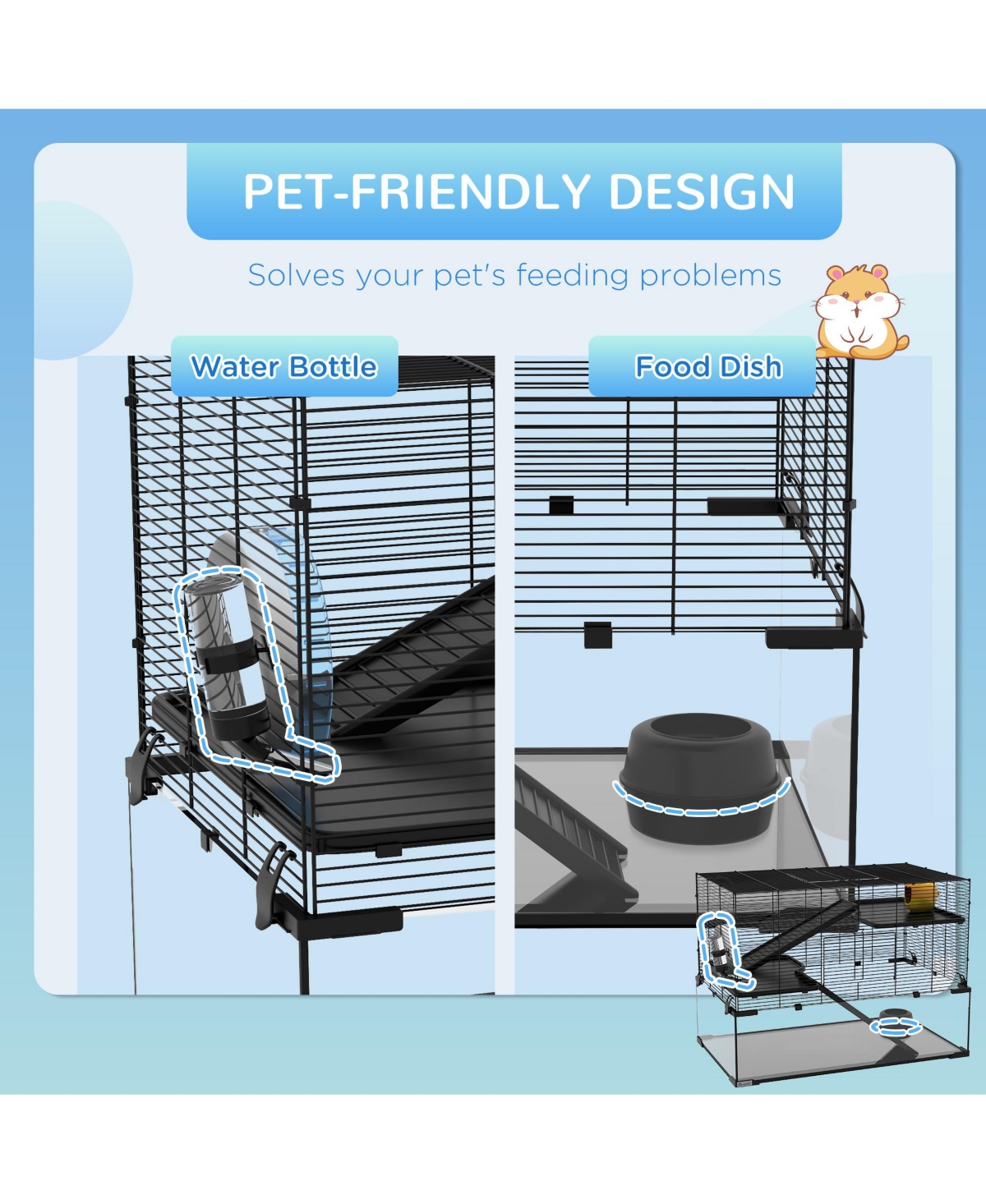 PawHut Hamster Cage, 31" Gerbil Cage with Glass Basin for Small Hamsters
