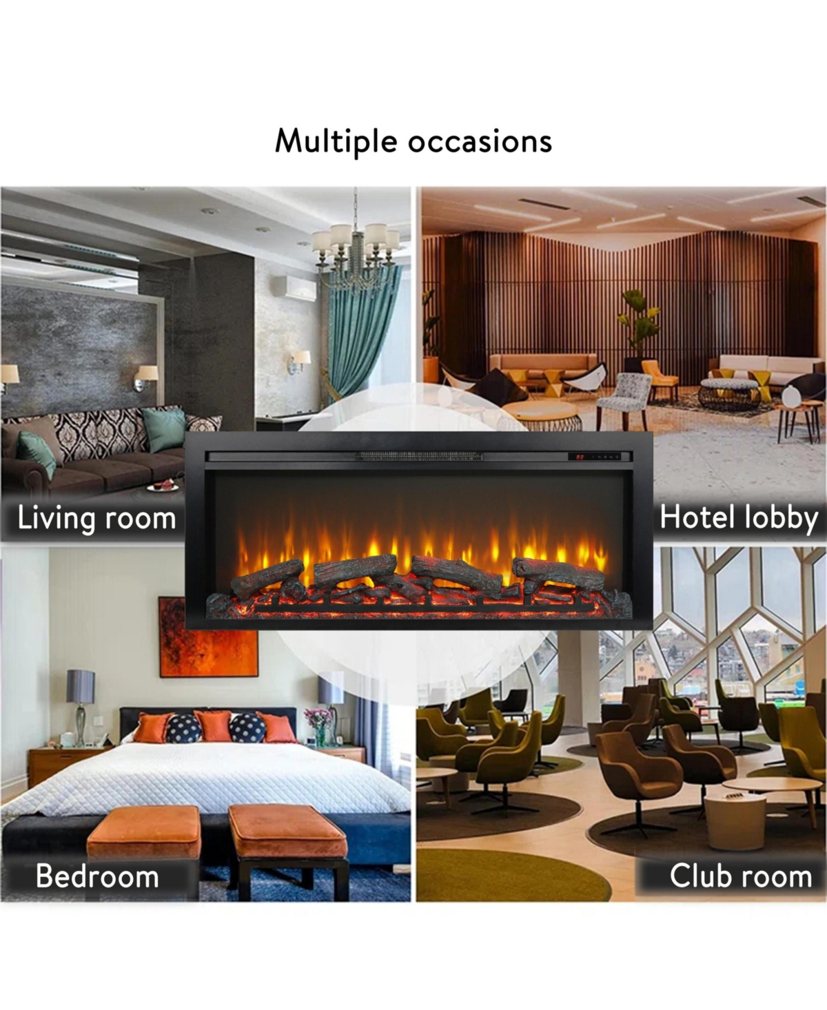 Flynama 44 inch wall recessed electric fireplace with remote and Imitation Flame , Led light heater