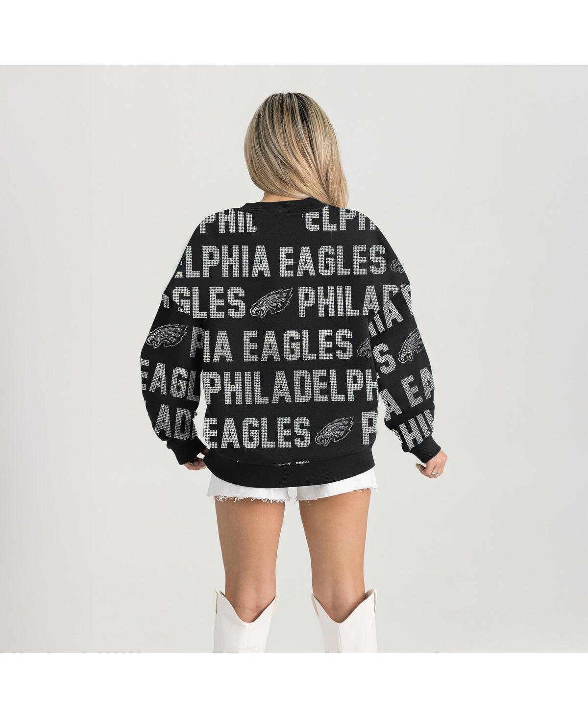 Gameday Couture Women's Black Philadelphia Eagles Oversized Hype Era Rhinestone Text Sweatshirt In Black