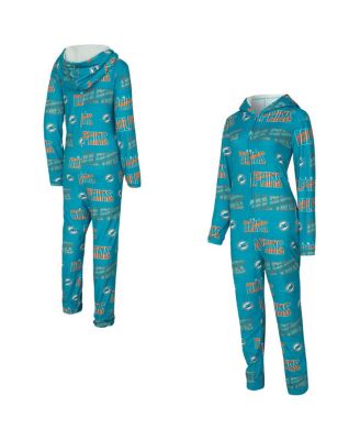 Concepts Sport - Women's Aqua Miami Dolphins Roadway Allover Print Microfleece Full-Zip Union Suit