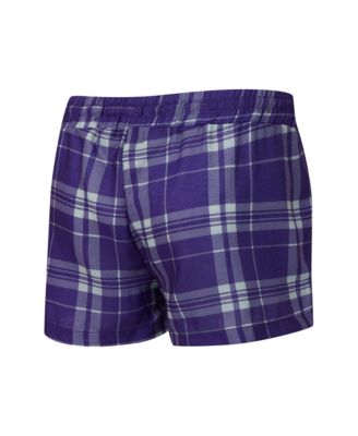 Women's 2-Piece Heather Gray/Purple Minnesota Vikings Regulate Plaid Long-Sleeve T-Shirt and Shorts Sleep Set