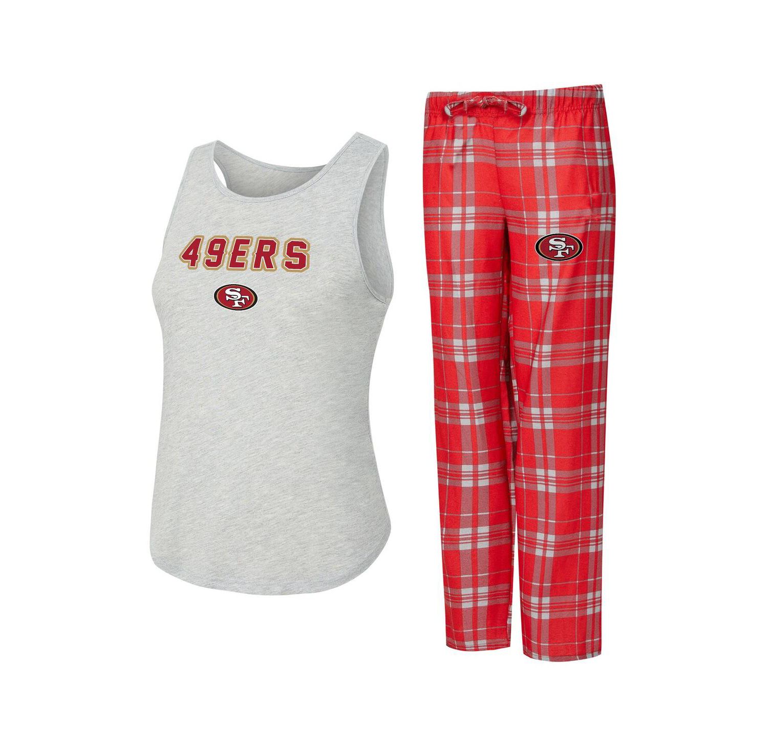 Women's 2-Piece Heather Gray/Scarlet San Francisco 49ers Regulate Plaid Tank Top and Pants Sleep Set