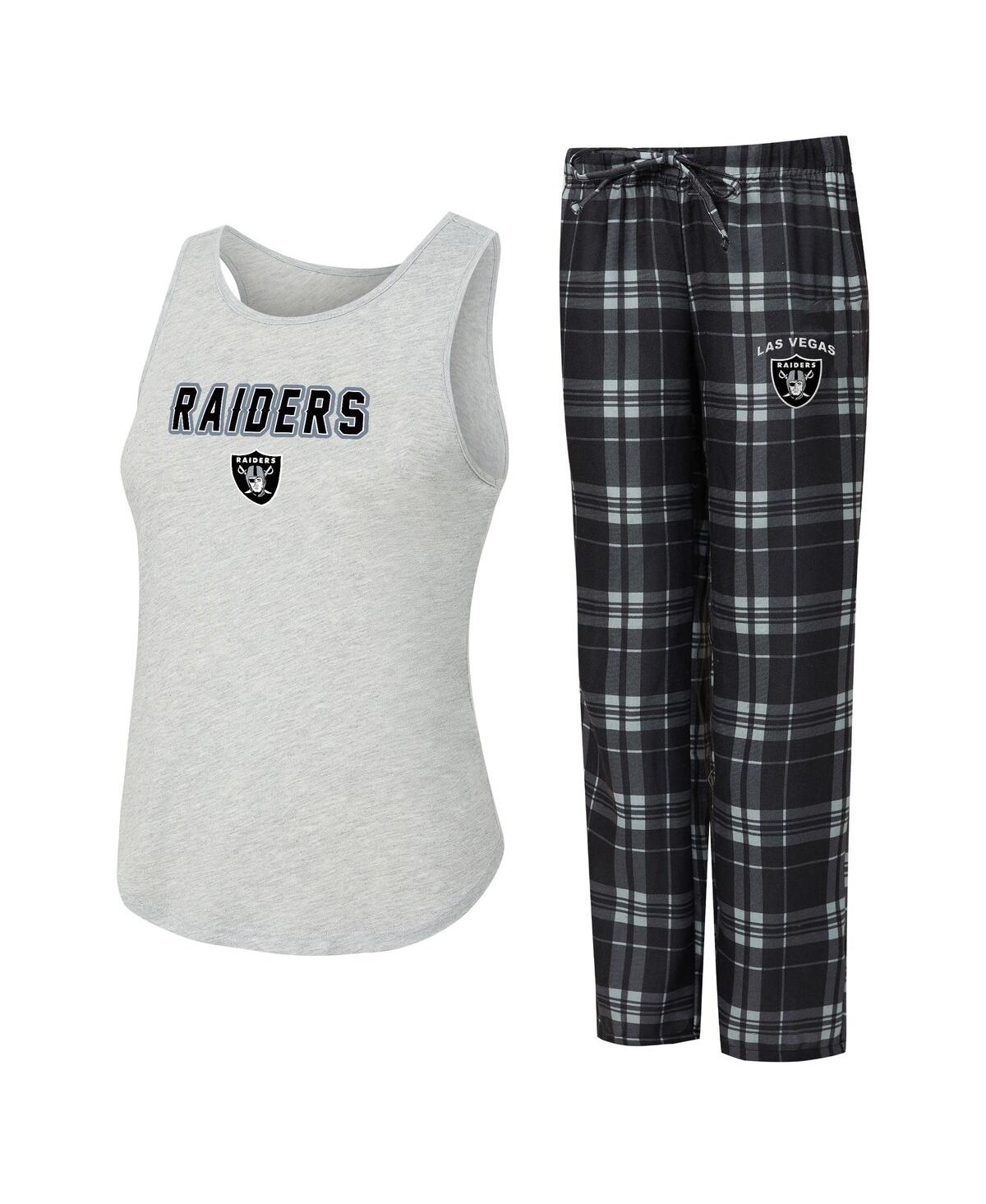 Concepts Sport Women's 2-piece Heather Gray/black Las Vegas Raiders Regulate Plaid Tank Top And Pants Sleep Set In Multi