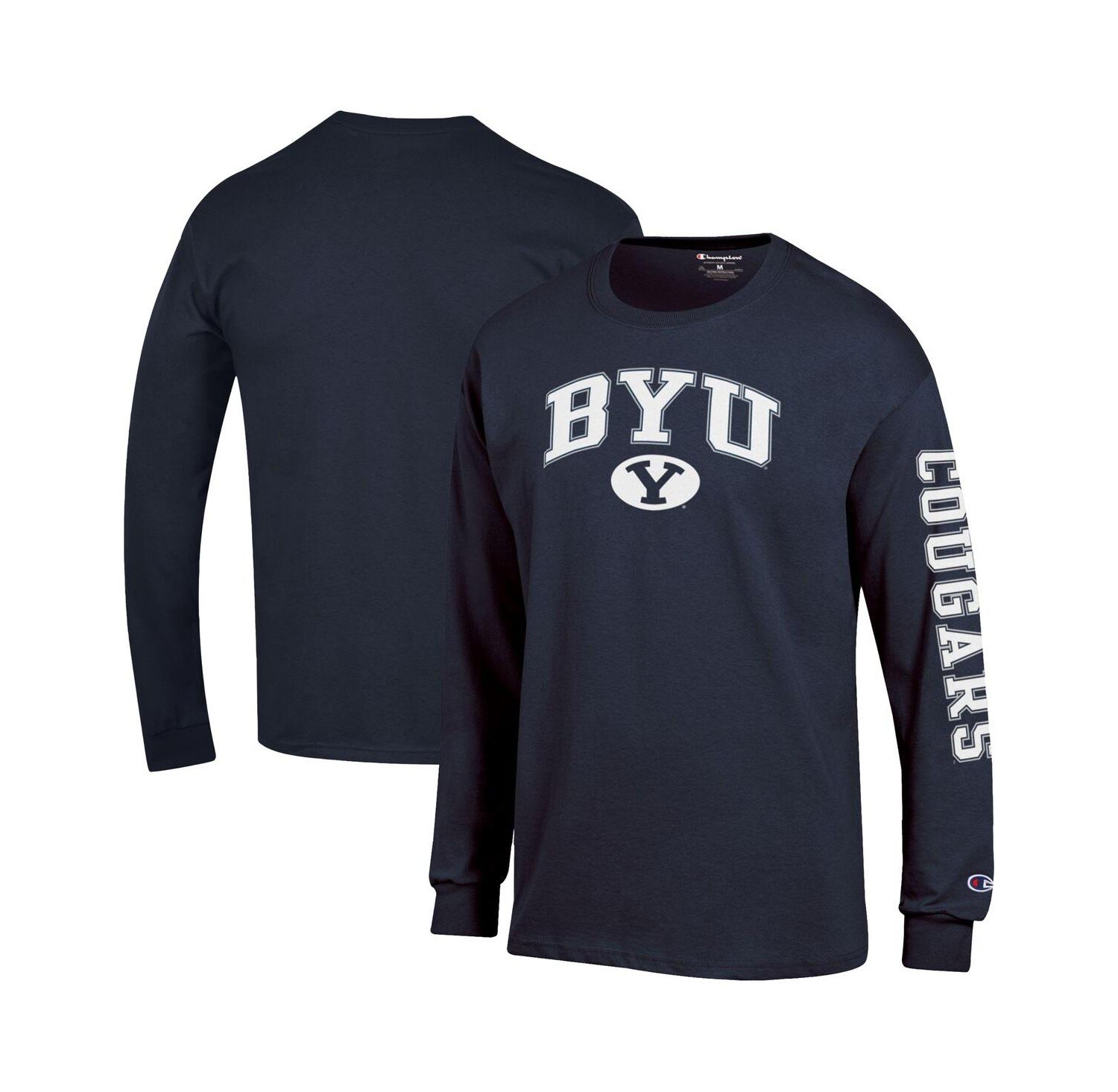 Men's Navy BYU Cougars Arch Over Logo 2-Hit Long Sleeve T-Shirt