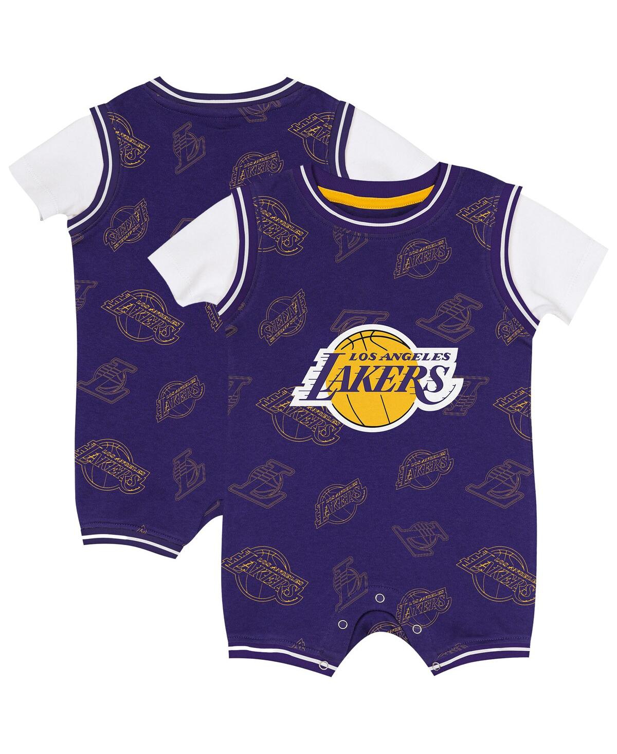 Outerstuff Baby Boys and Girls Purple Los Angeles Lakers Logo Mania Romper