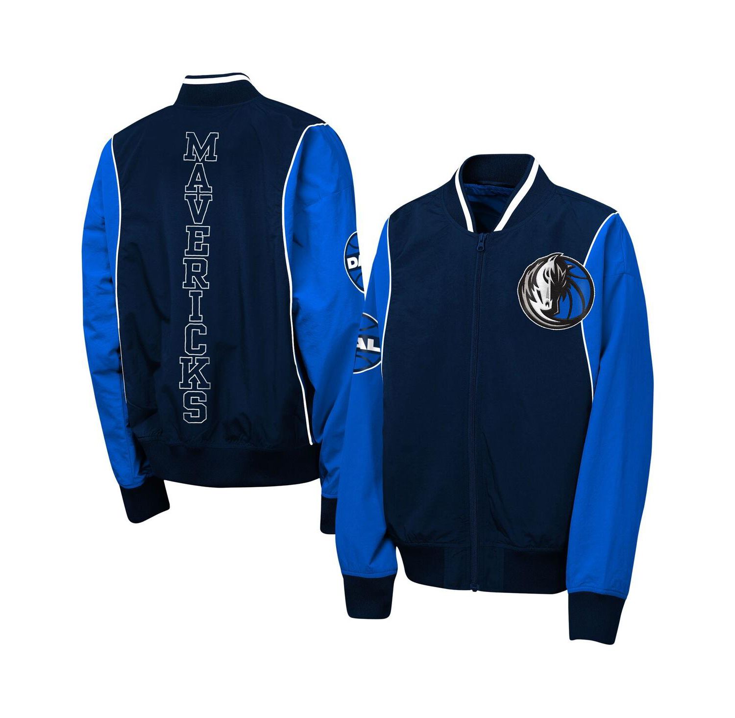 Big Boys and Girls Navy/Blue Dallas Mavericks Two-Pointer Full-Zip Windbreaker