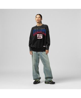 Women's Black New York Giants Delineate Mineral Wash Crewneck Sweatshirt