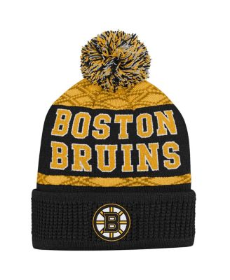 Outerstuff - Big Boys and Girls Gold Boston Bruins Puck Pattern Cuffed Knit Hat with Pom