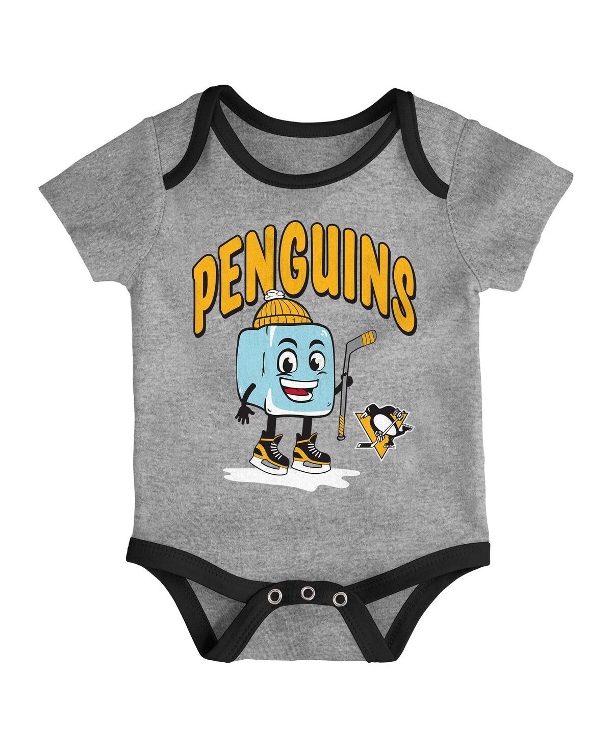 Outerstuff Baby Boys And Girls 3-piece Pittsburgh Penguins Triple Header Bodysuit Set In Multi