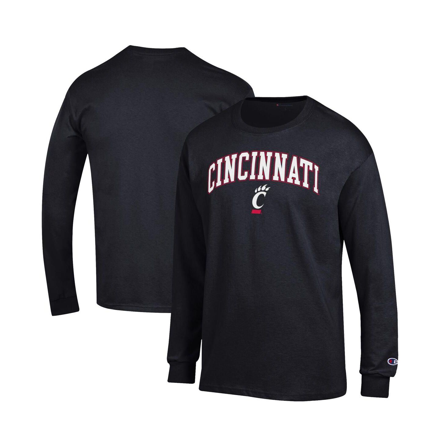 Мужская футболка Champion Red Cincinnati Bearcats Arch Over Logo Long Sleeve, цвет: Чёрный — фото 1