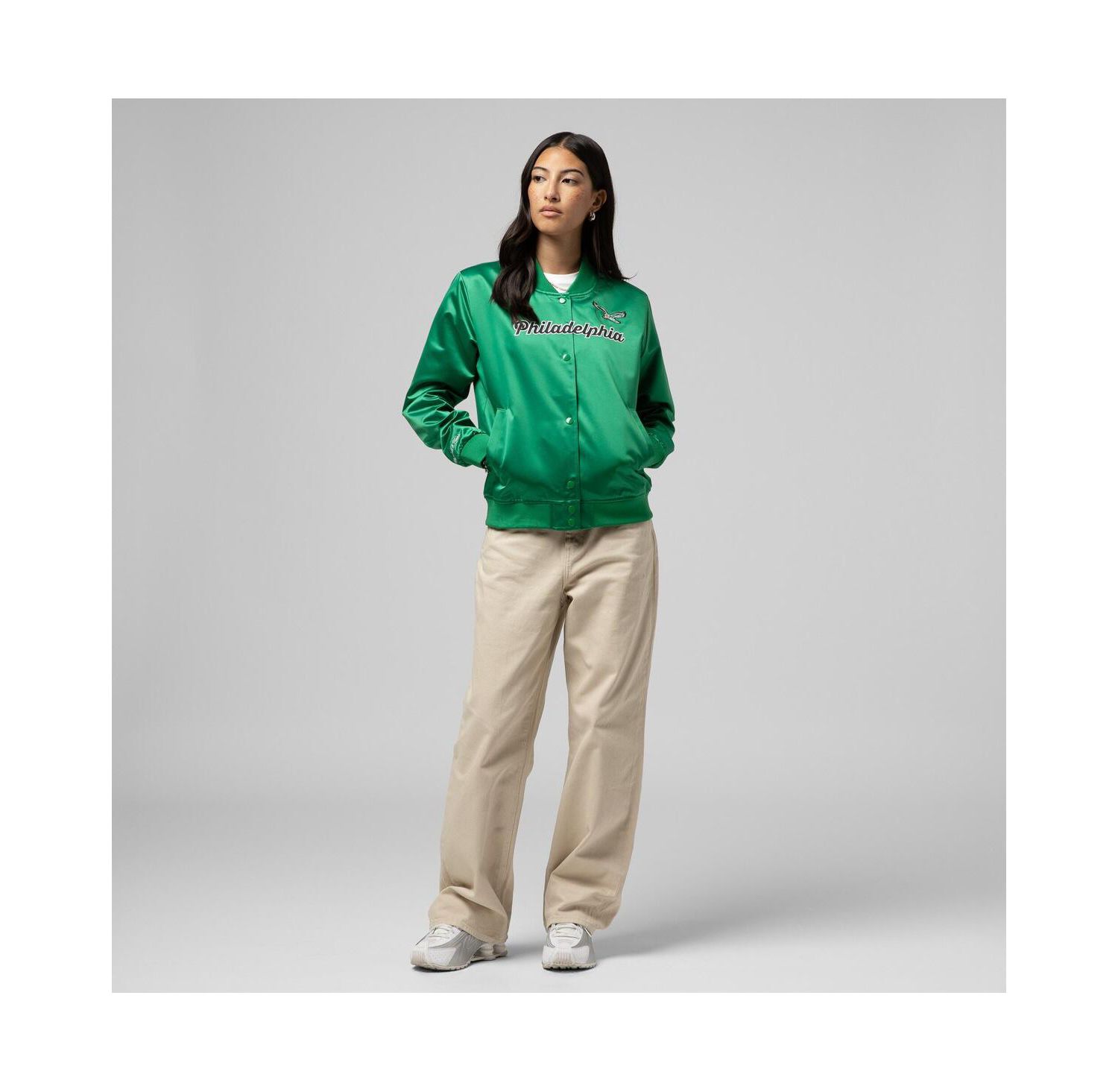 Women's Kelly Green Philadelphia Eagles Full-Snap Satin Jacket