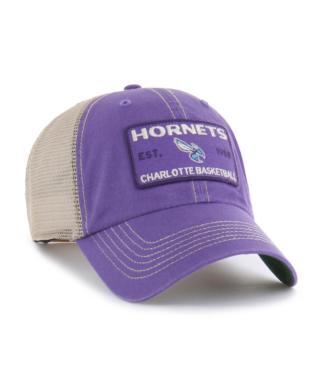 '47 Brand Men's Purple/Tan Charlotte Hornets Wabash Patch Clean Up Adjustable Hat