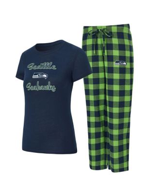 Concepts Sport - Women's College Navy/Neon Green Seattle Seahawks Plus Avondale T-Shirt Pants Flannel PJ Set