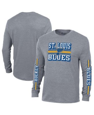 Champion - Men's Heather Gray St. Louis Blues Tri-Blend Dual-Stripe Long Sleeve T-Shirt