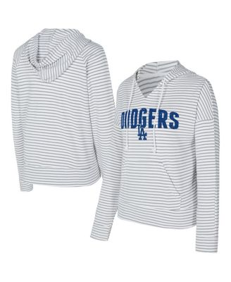 Concepts Sport - Women's White/Gray Los Angeles Dodgers Liftoff Striped V-Neck Hoodie