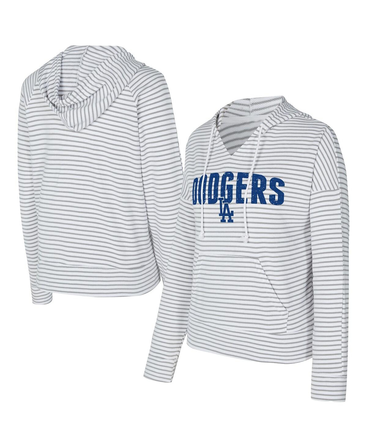 Concepts Sport Women's White/Gray Los Angeles Dodgers Liftoff Striped V-Neck Hoodie