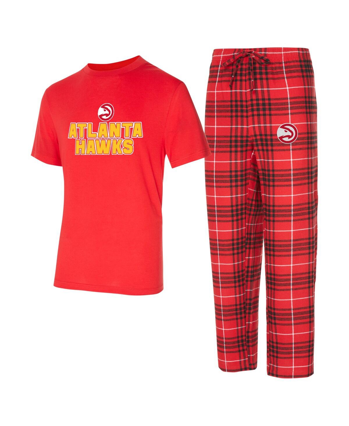 Concepts Sport Men's 2-piece Red/black Atlanta Hawks Vector Top And Flannel Pants Sleep Set In Animal Print