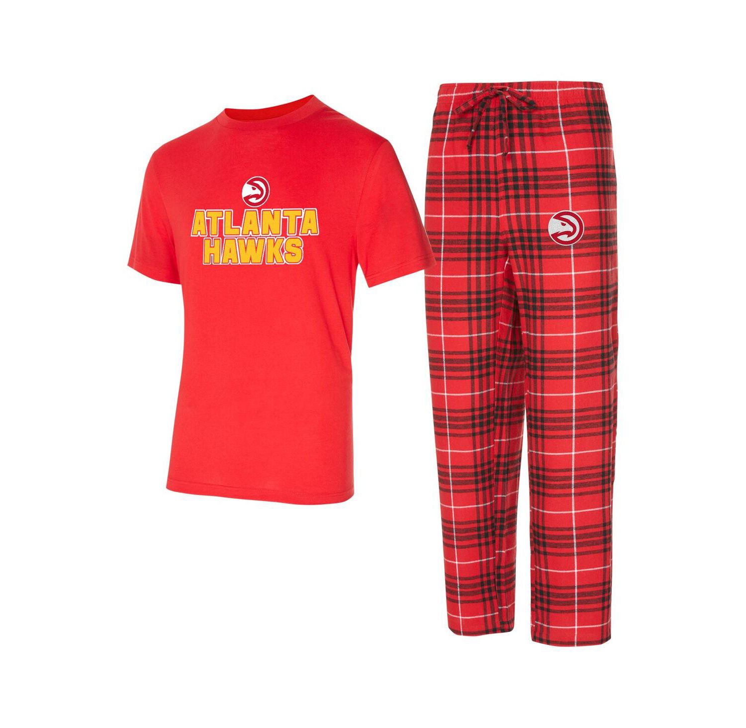 Men's 2-Piece Red/Black Atlanta Hawks Vector Top and Flannel Pants Sleep Set