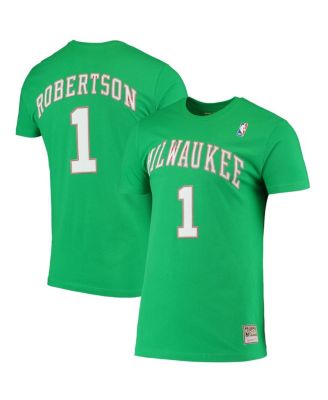 Mitchell & Ness - Men's Oscar Robertson Green Milwaukee Bucks Hardwood Classics Stitch Name Number T-Shirt