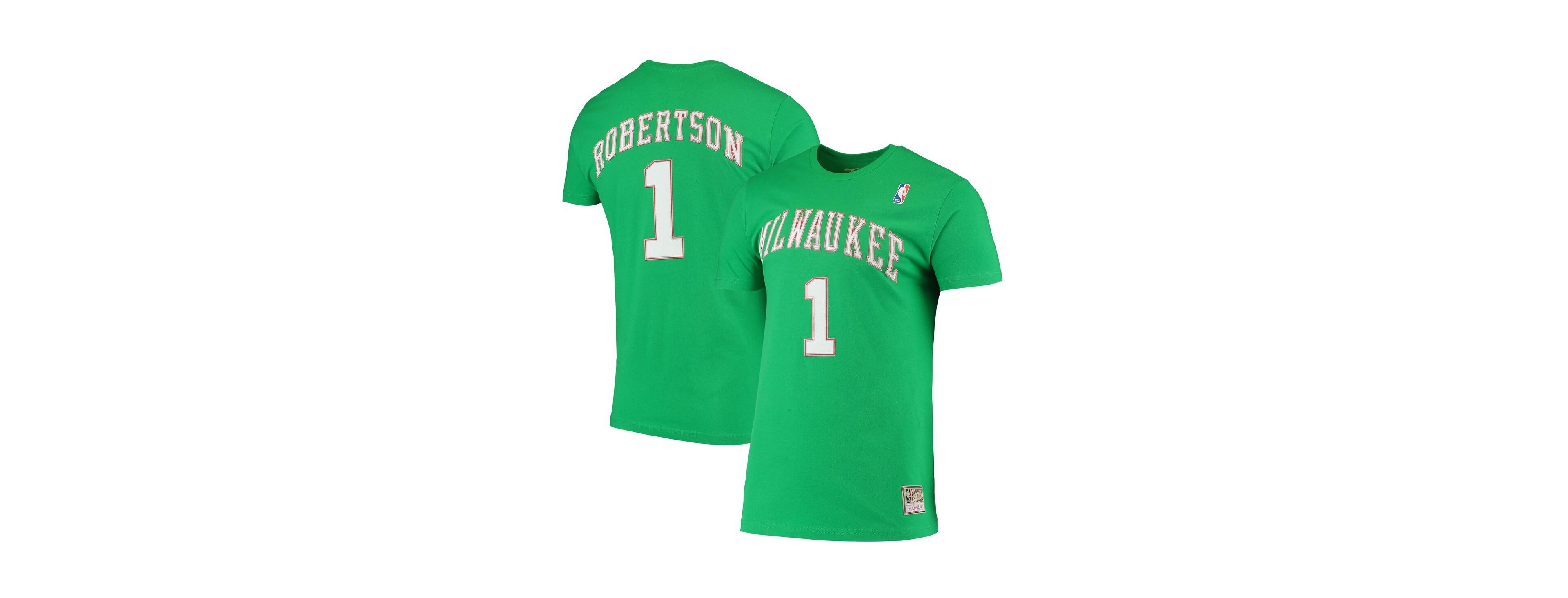 Mitchell & Ness Men's Oscar Robertson Green Milwaukee Bucks Hardwood Classics Stitch Name Number T-Shirt