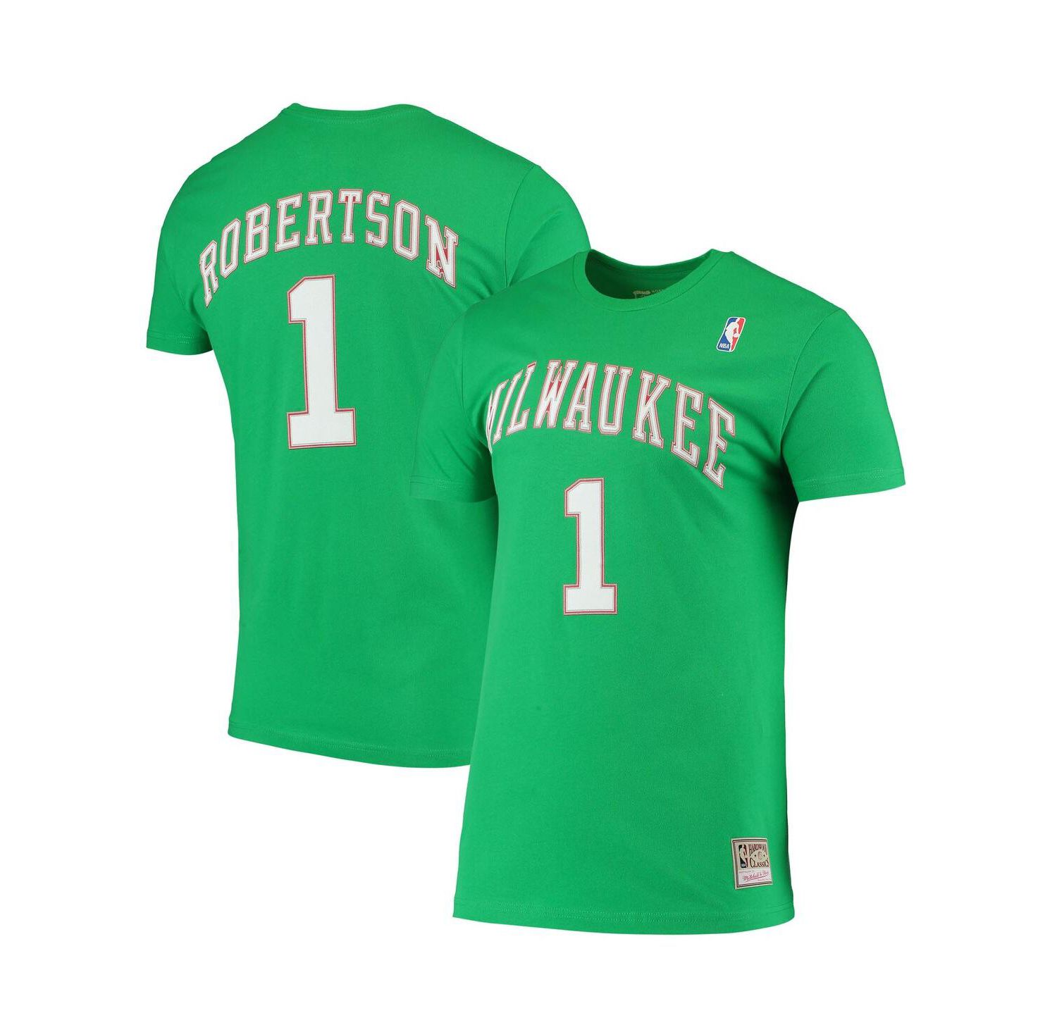 Men's Oscar Robertson Green Milwaukee Bucks Hardwood Classics Stitch Name & Number T-Shirt