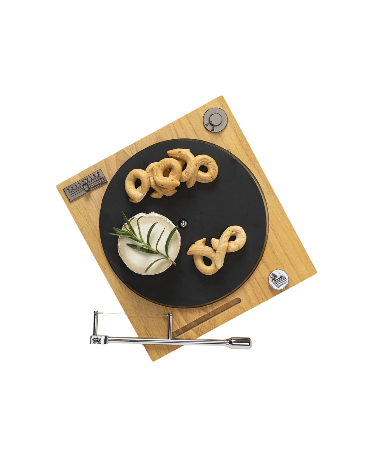 Uncommon Goods Turntable Slate & Wood Cheese Board with Hidden Slicer