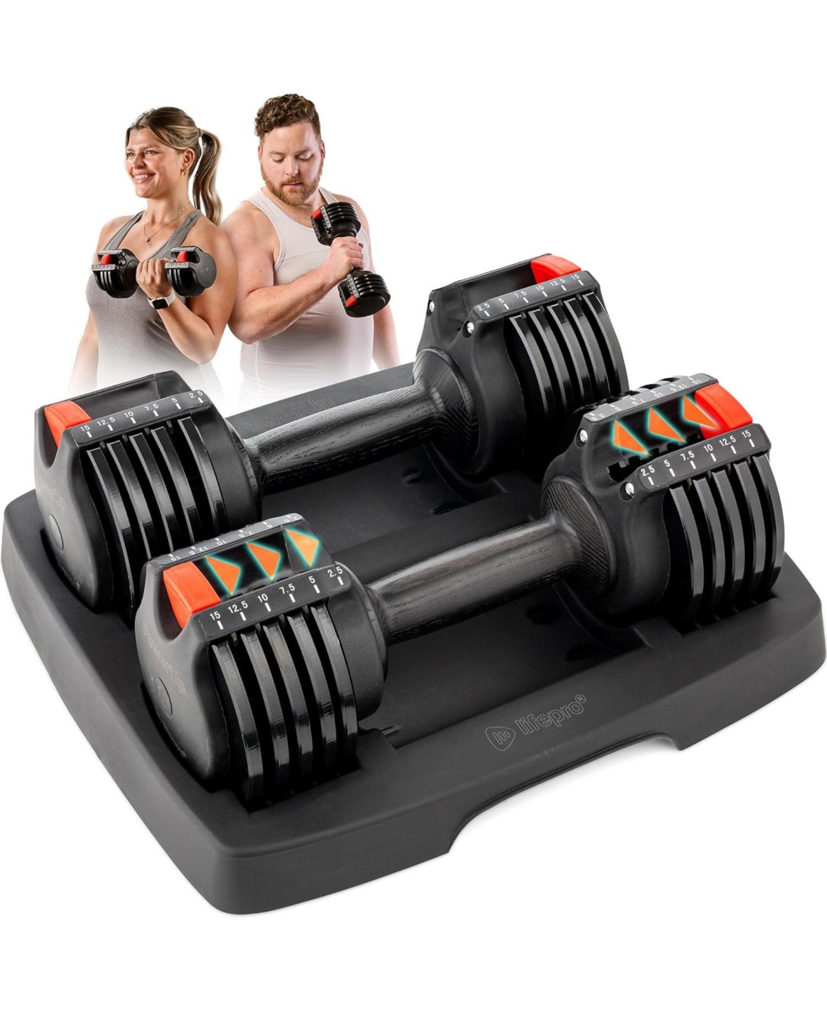 LifePro 15Lbs Adjustable Dumbbells - 6-in-1, Compact, Quick Adjust for Full Body Home Gym Fitness