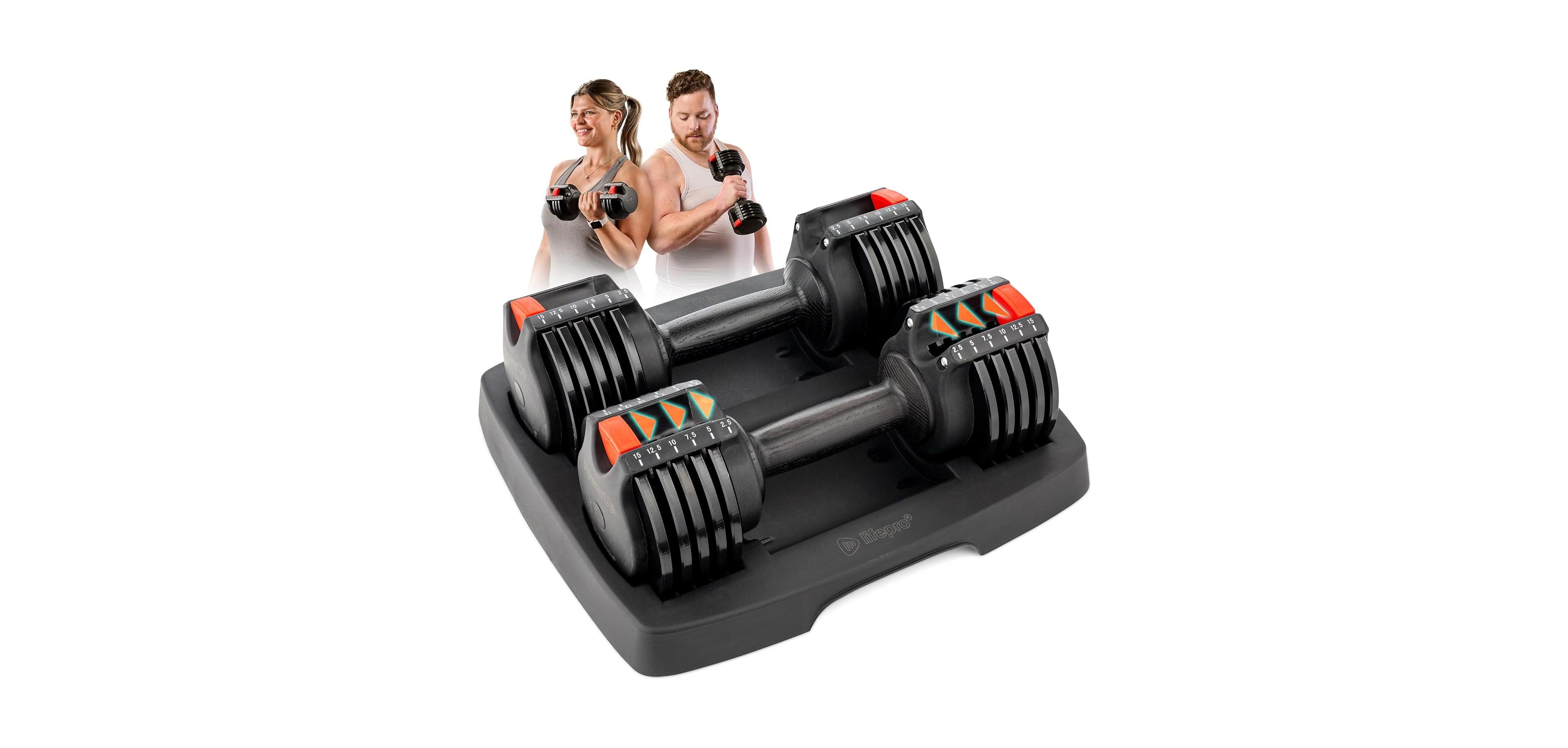 LifePro 15Lbs Adjustable Dumbbells - 6-in-1, Compact, Quick Adjust for Full Body Home Gym Fitness
