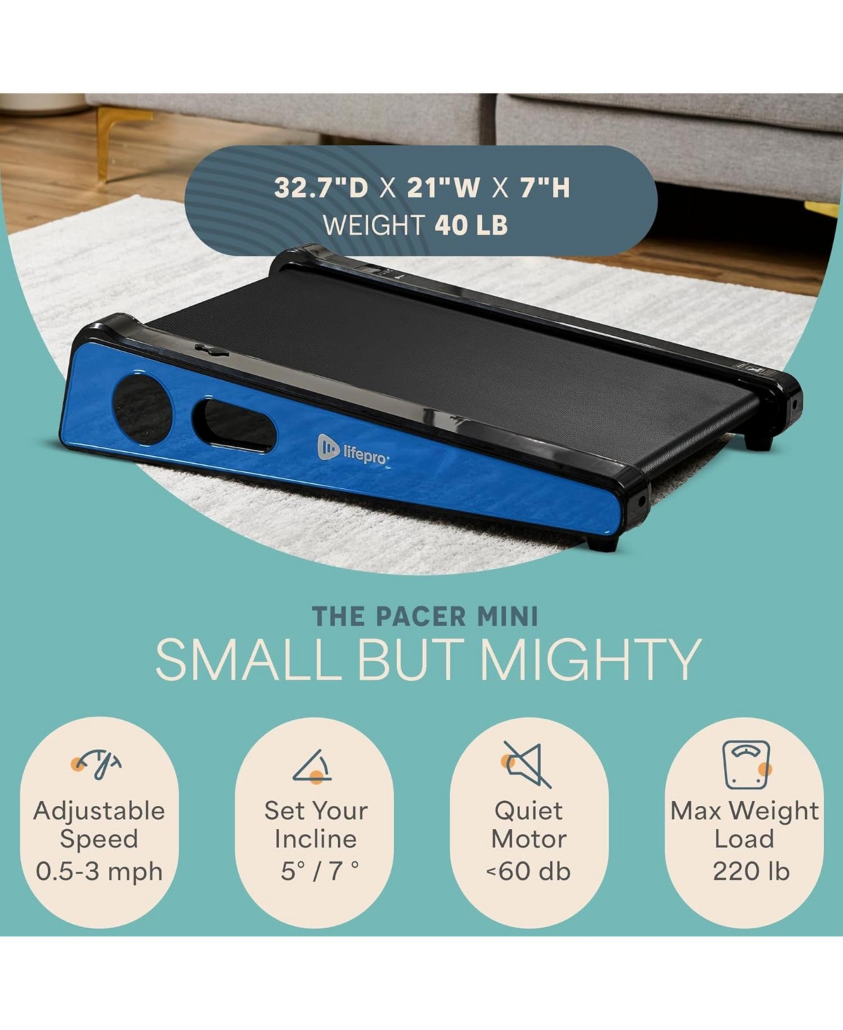 LifePro 30in Portable Under Desk Mini Treadmill – Compact Walking Pad, Max 3 Mph, 220Lbs Capacity