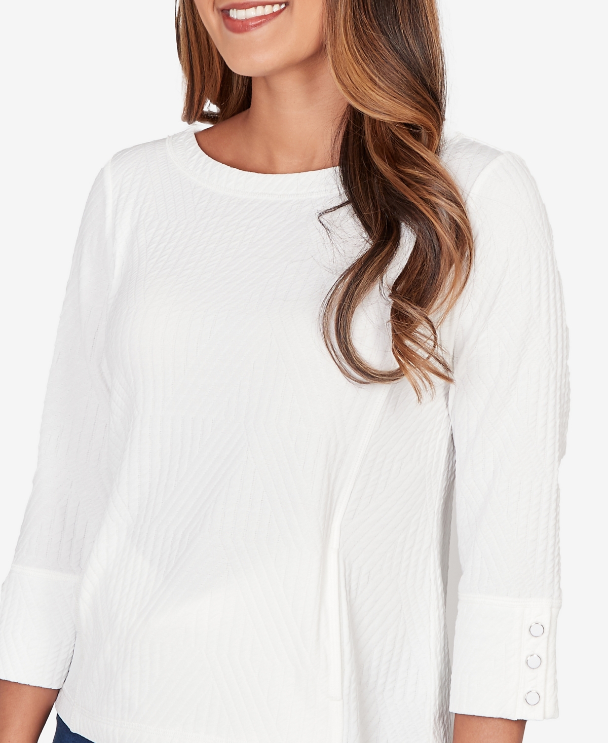 Ruby Rd. Petite Abstract Textured Pucker Knit Boxy Top In White