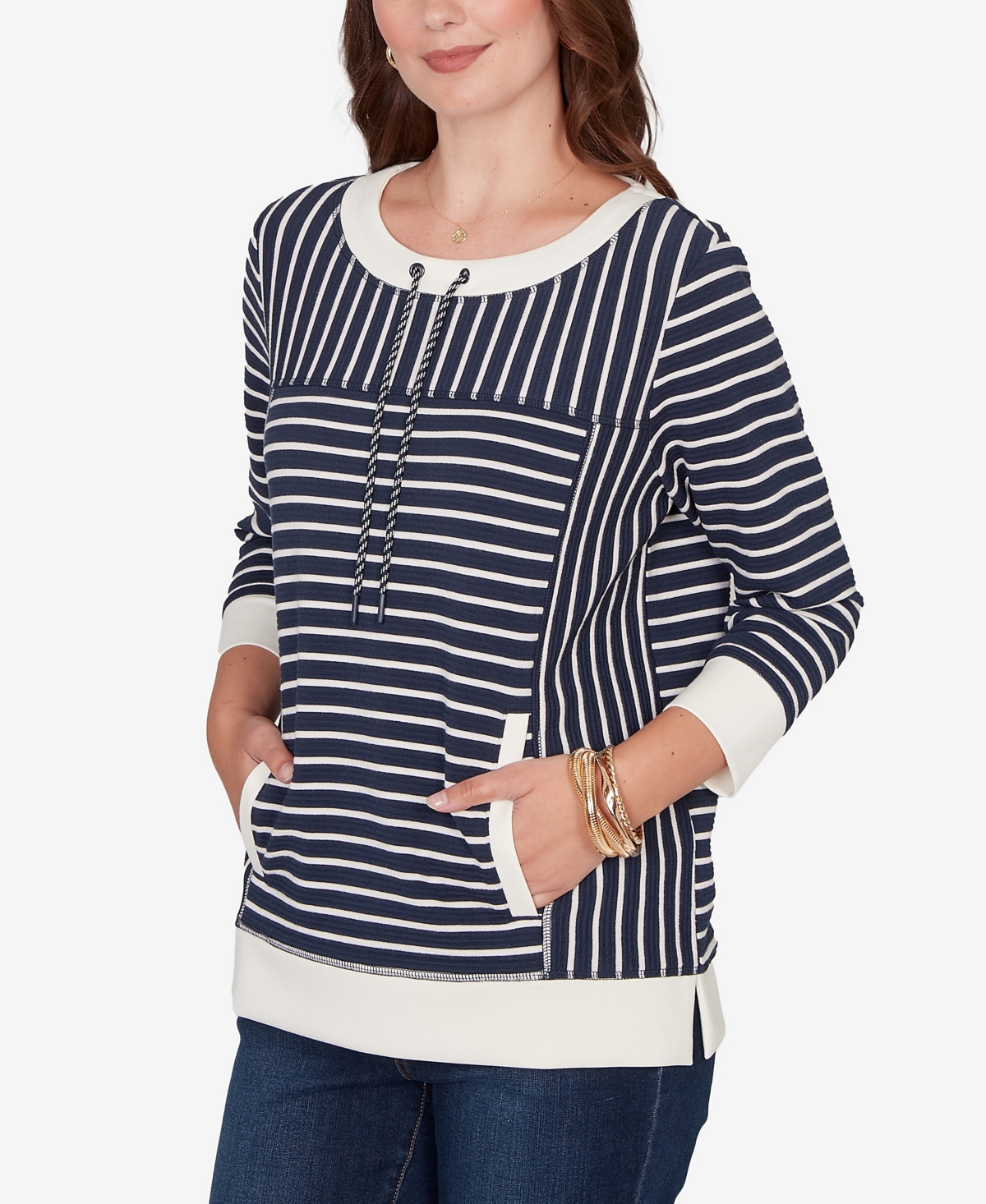 Ruby Rd. Petite Striped Popover Pocket Top