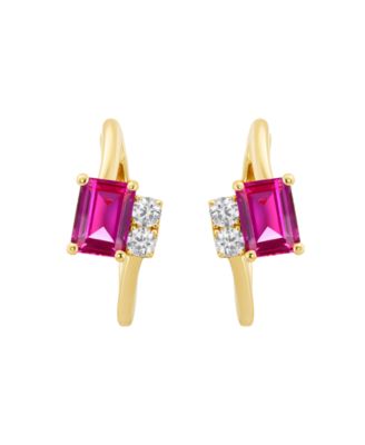 Lab-Grown Ruby (1-1/3 ct. t.w.) & White Sapphire (1/5 ct. t.w.) Earring in 14k Gold Over Sterling Silver (also in Emerald & Sapphire)