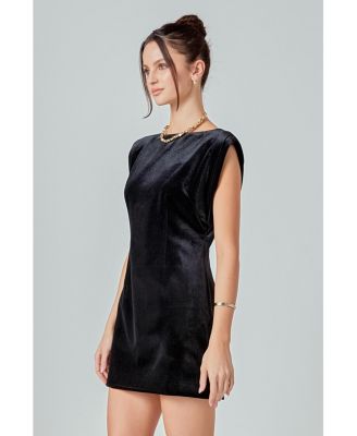 Women's Velvet Power Shoulder Mini Dress