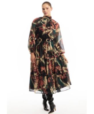 Women's Mock-Neck Chiffon Midi Dress