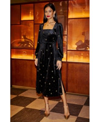 Women's Foil Print Velvet Midi Dress