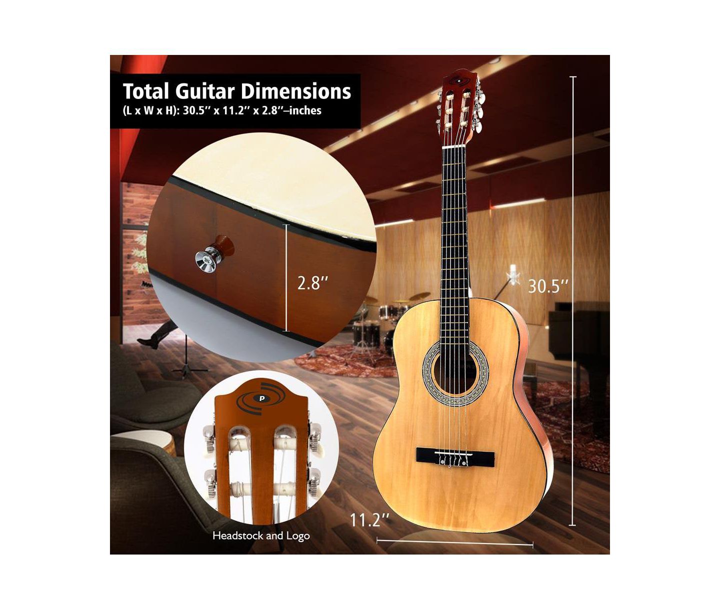 Детские игрушки Pyle 3/4 Scale Classic Guitar Kit with Digital Tuner, Ages 8-13 — фото 10