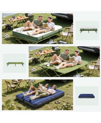 2 Person Foldable Camping Cot with Tent, Bedspread, Air Mattress