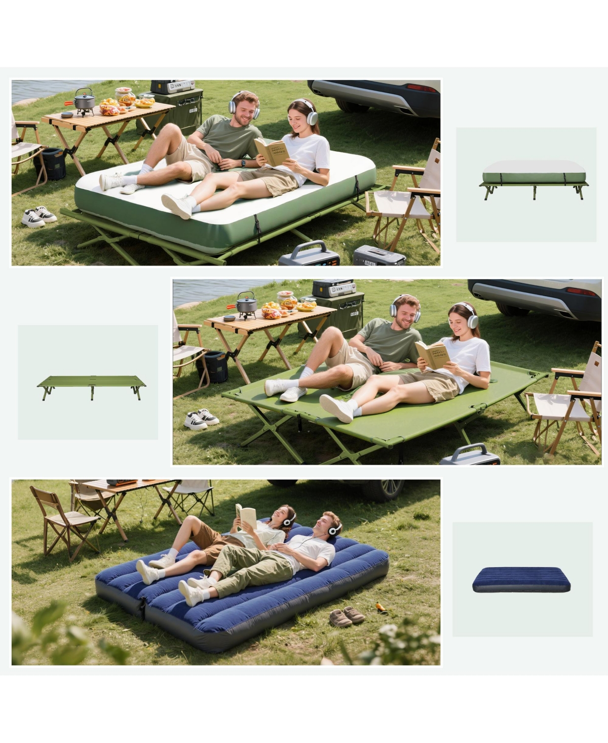Outsunny 2 Person Foldable Camping Cot, Portable Outdoor with Bedspread & Thick Air Mattress, All in One Elevated Camping Bed Tent for 2