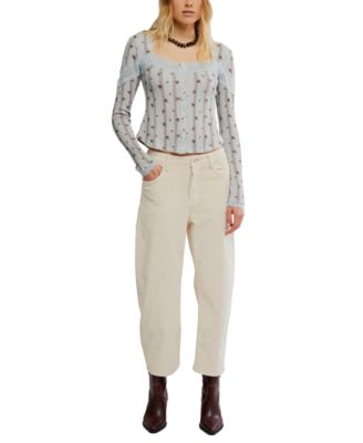 Women's Lets Party Cardi-Print Square Neck Top