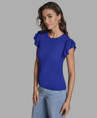 Women's Crewneck Ruffle Sleeve Sweater Top