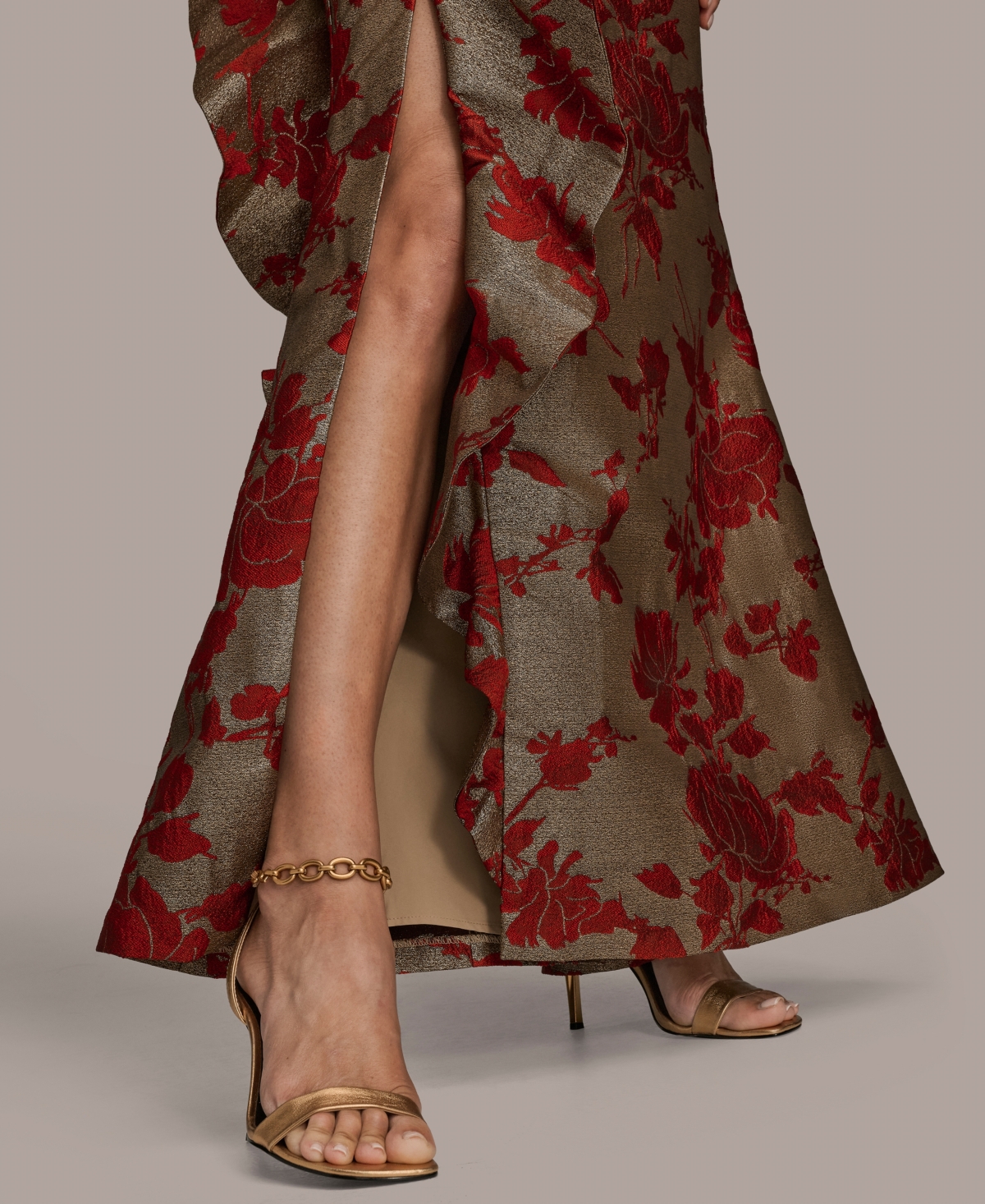 Donna Karan Women's Strapless Floral Gathered Ruffled Gown With Split Hem Dress In Multi