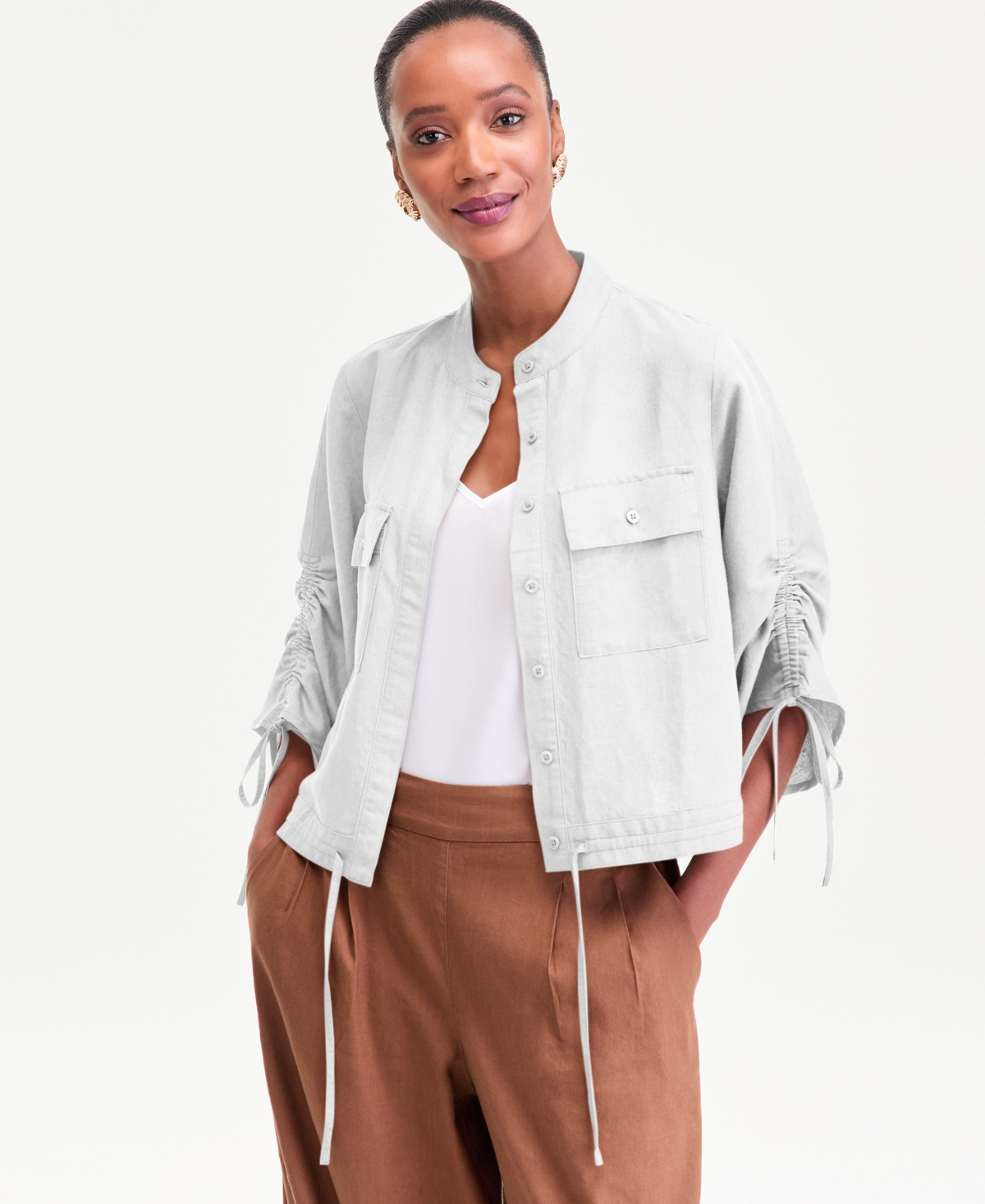 I.n.c. International Concepts Women's Tie-Sleeve Chambray Tie-Waist Blouse, Macy's Exclusive