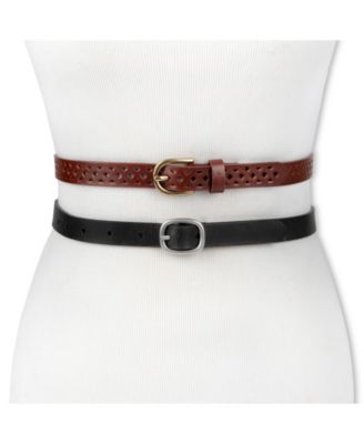 Women's 2-Pack Perforated and Reversible Skinny Casual Belt Set