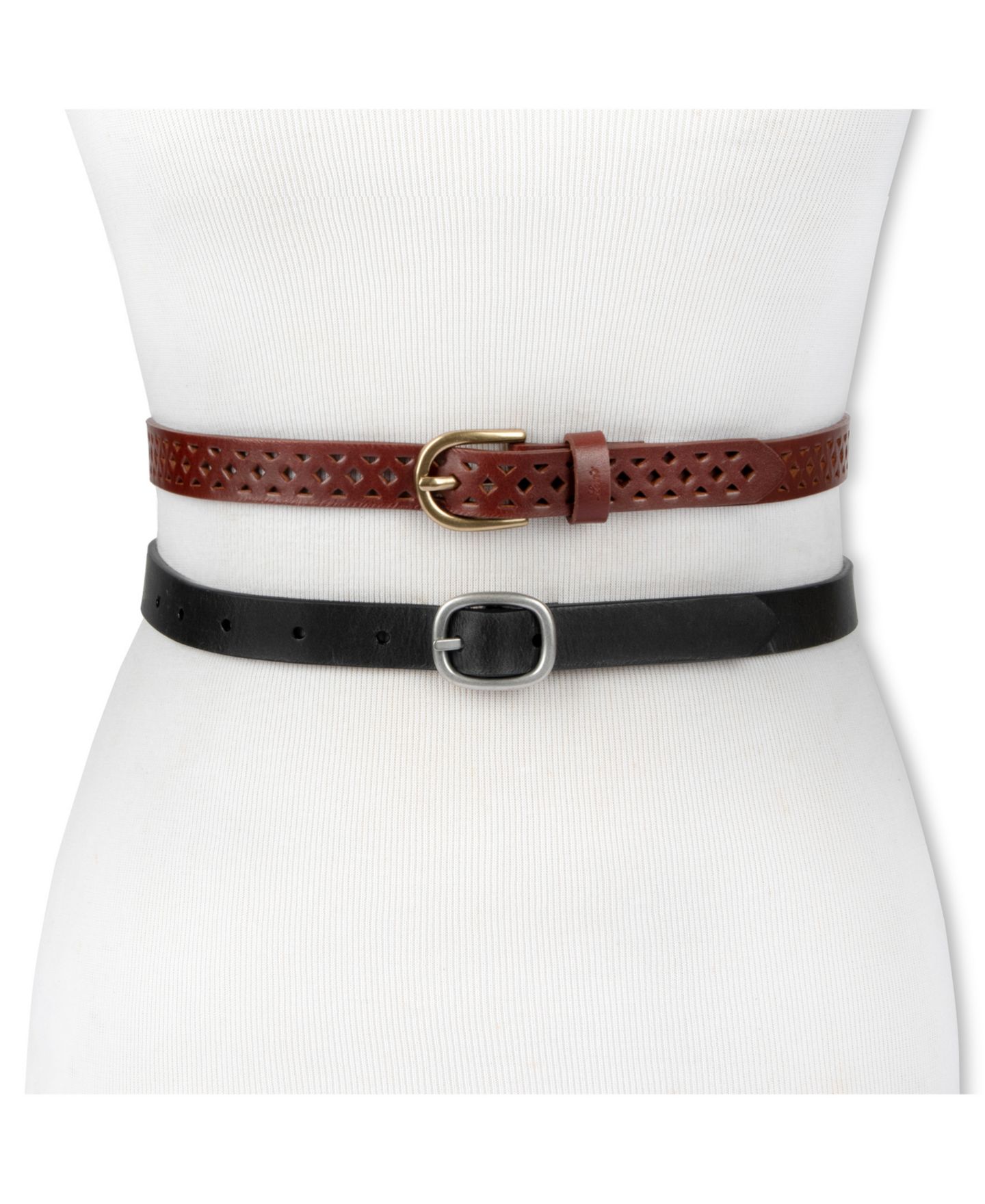 Женские ремни Levi's 2-Pack Perforated and Reversible Skinny Casual Belt Set, цвет: Чёрный / Рыжевато-коричневый коричневый — фото 6