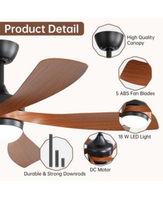 52-inch Minimalist Black 5-Blade Flush Mount with Remote Control and Led Light