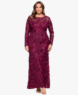 XSCAPE - Plus Size Crewneck Long-Sleeve Dress