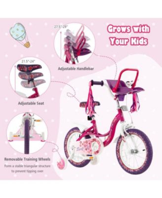14 Inch Kids Bike with Doll Seat and Removable Training Wheels for 3-7 Years Old
