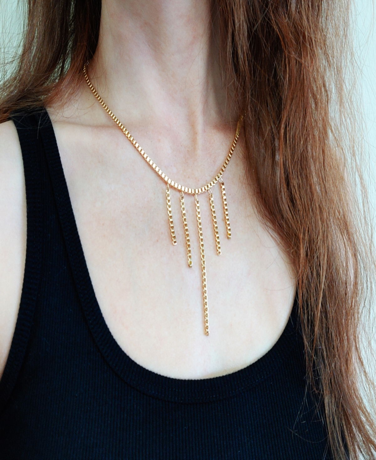 Minu Jewels Gold-Tone Box Chain Fringe Statement Necklace, 16" + 1" extender