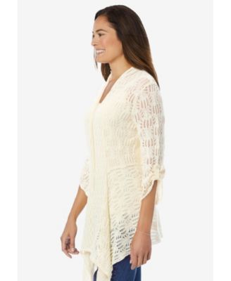 Plus Size Open Front Pointelle Cardigan