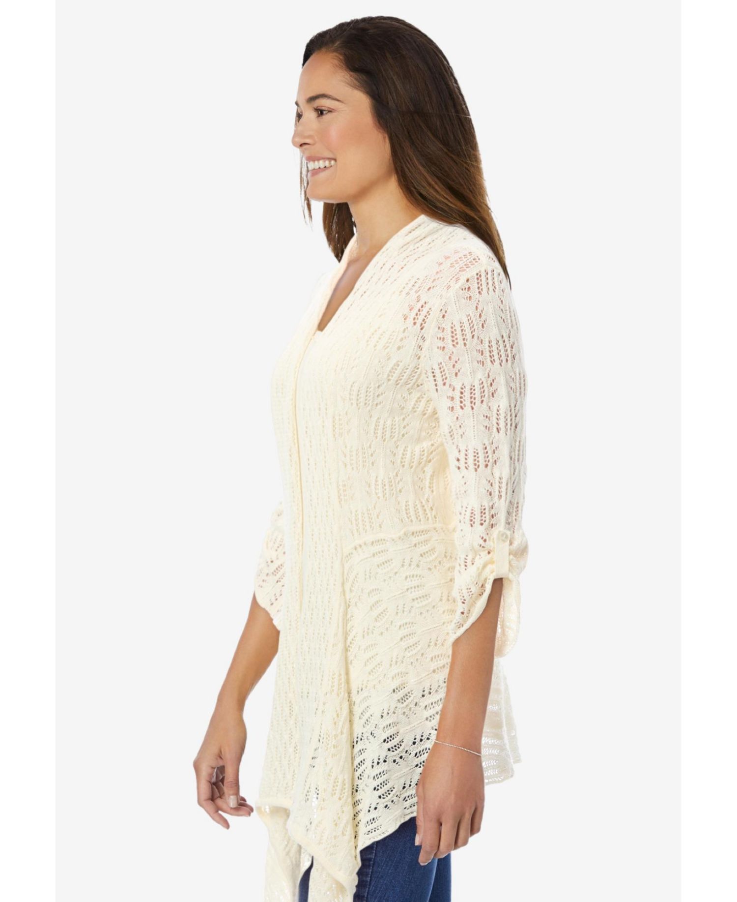 Plus Size Within Open Front Pointelle Cardigan Sweater